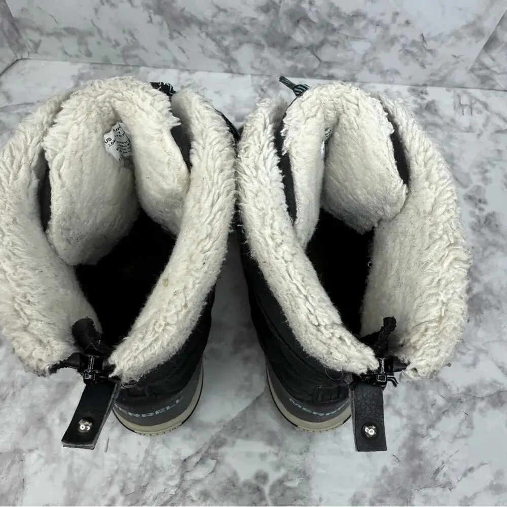 MERRELL Boots Kids Sz 2 Heidi Leather Waterproof Black Lace Up Zip Winter Snow